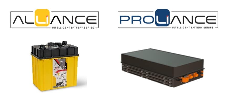 v.l.: Niederspannungsbatteriepack Alliance Intelligent Battery Series und Hochspannungsbatteriepack Proliance Intelligent Battery Series